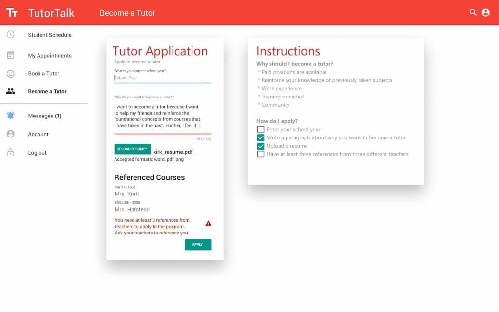 Screenshot of Due North's Student Schedule view