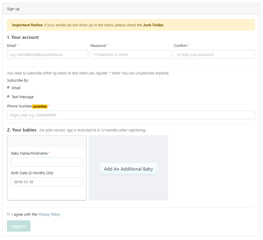 MyBaby - User Registration Form