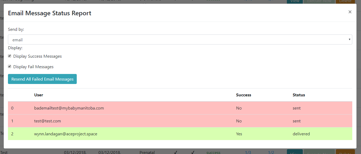 MyBaby - Admin Message Tracking Screen