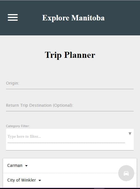 Eclectic - Explore Manitoba Trip Planner Screen on Mobile