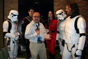 Pablo Hidalgo with Star Wars stormtroopers