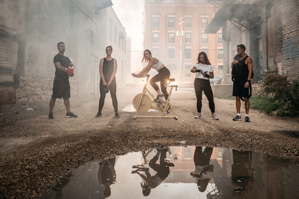 People exercising in the Exchange District