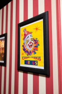 Closeup of framed circus advertisement