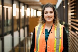 Red River College graduate Allison Enns in construction vest