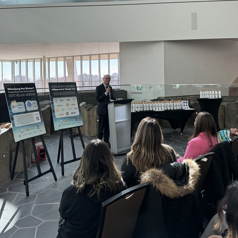 World Water Day press conference at the Canadian Museum for Human Rights to launch the Future Business Leaders Project led by students from Harvey Redsky Memorial School in support of Shoal Lake 40.