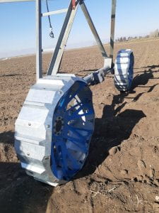 Bolted wheel on irrigation equipment