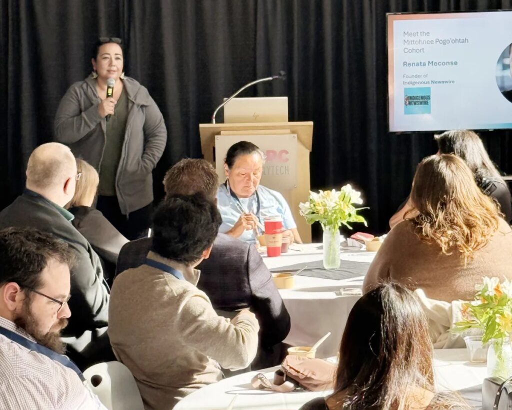 Indigenous entrepreneur Renata Meconse speaking at the conference