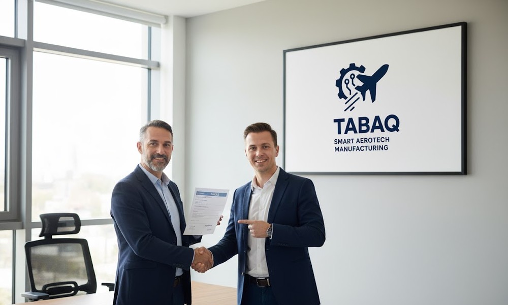 two people shake hands in the TABAQ boardroom