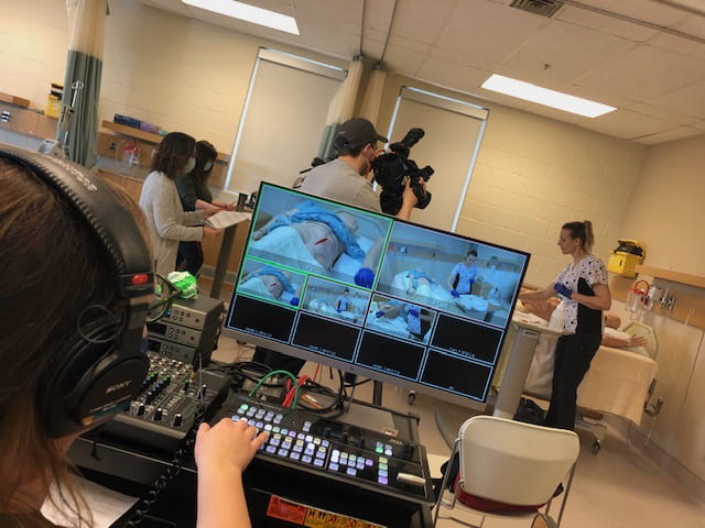 Video production in a nursing simulation lab.