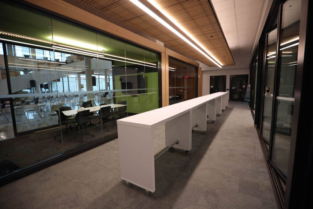 Interior photo of an open workspace at the Exchange District Campus