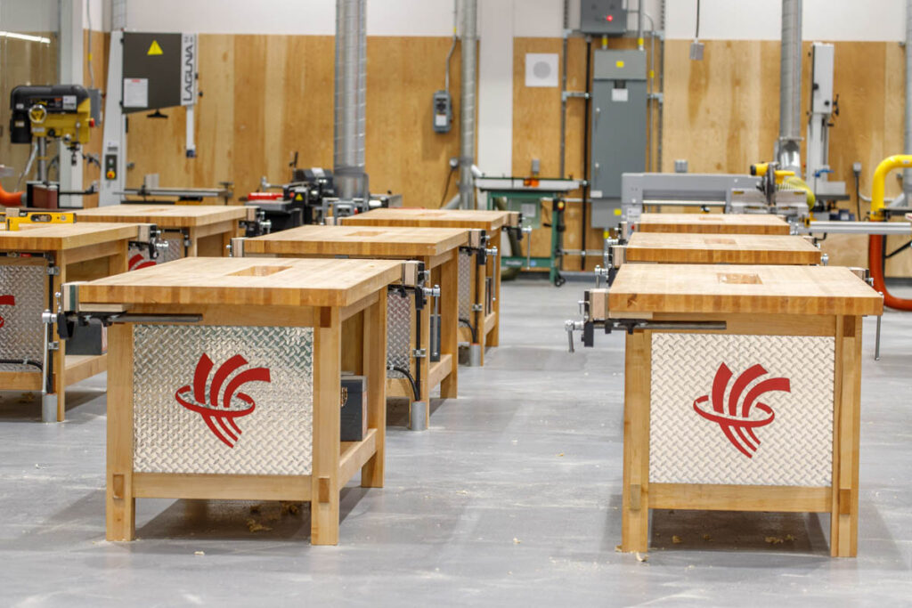 Exterior photo of the carpentry shop at the Notre Dame Campus