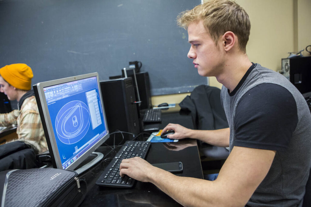 Student working on computer in a computer lab