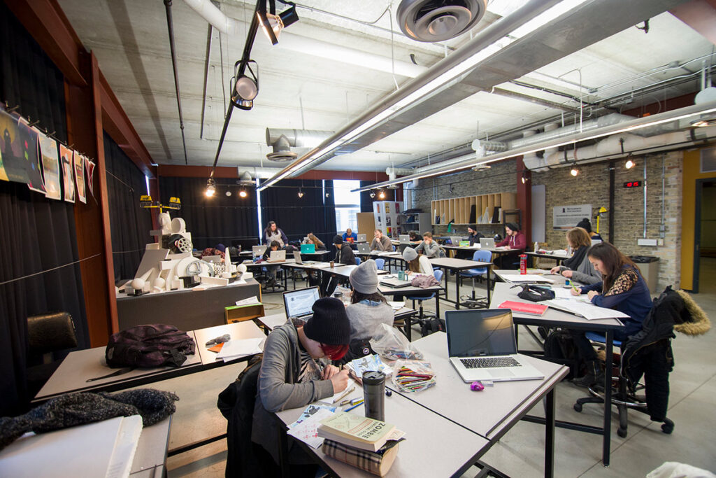 Students drawing in an art studio