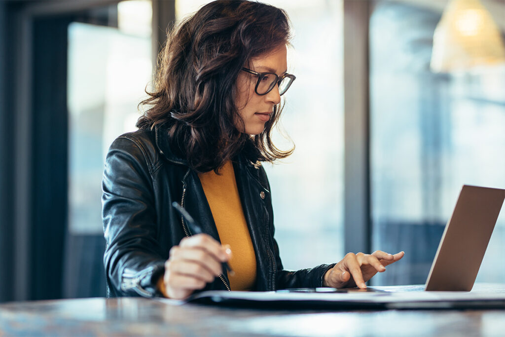 Woman working on a laptop