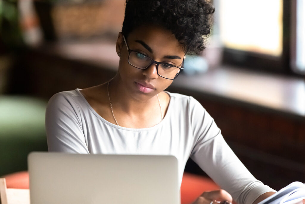 Woman working on a laptop