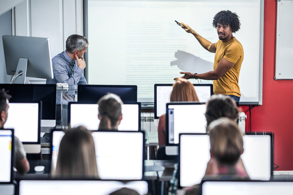 Student making a presentation to his class