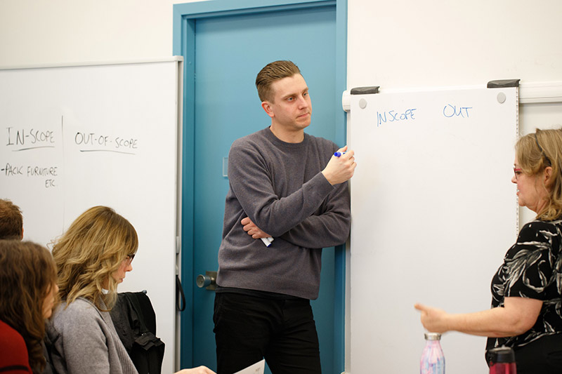 Student presenting to classroom