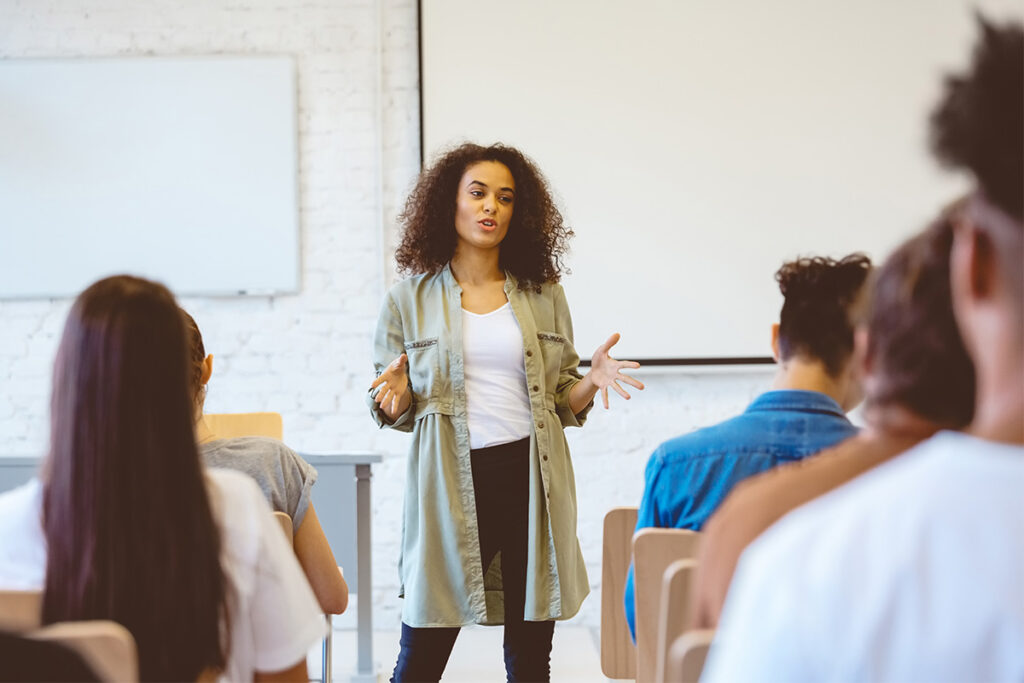 Instructor talking to a class