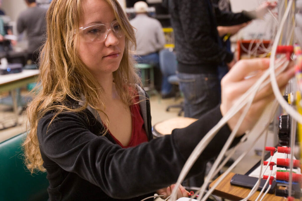 Student working in an electronic engineering lab