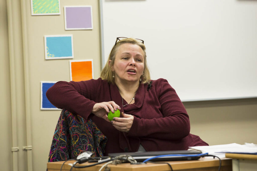 Instructor talking to a class