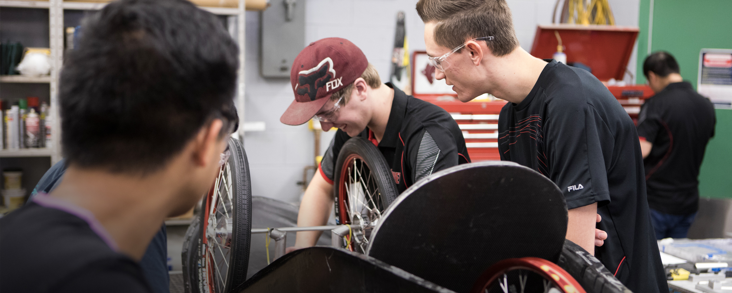 Mechanical engineering technology students working in a lab