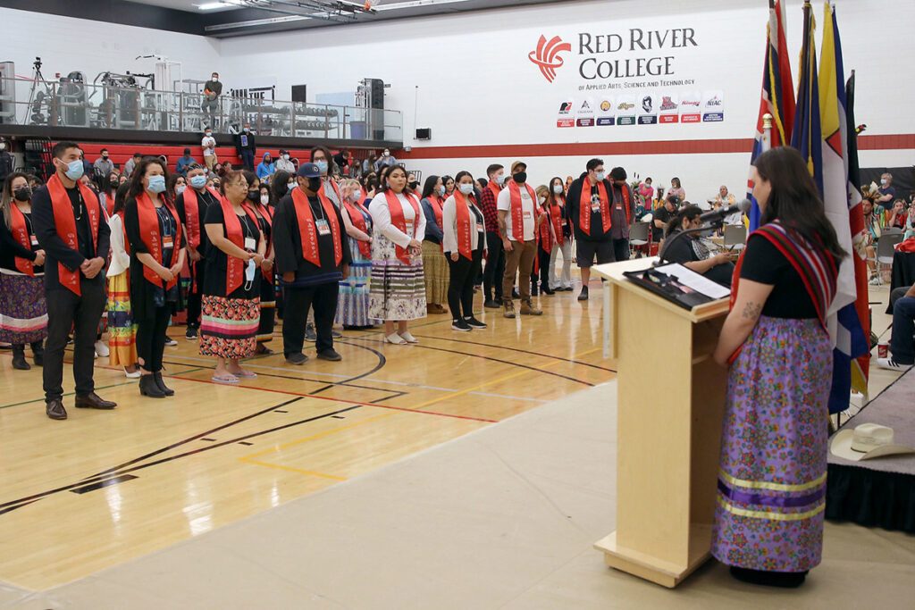 Students celebrating at the graduation Pow Wow