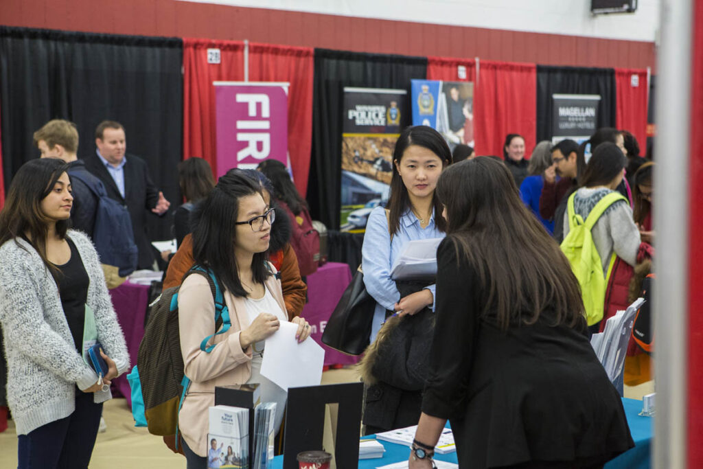 Students at a trade show 