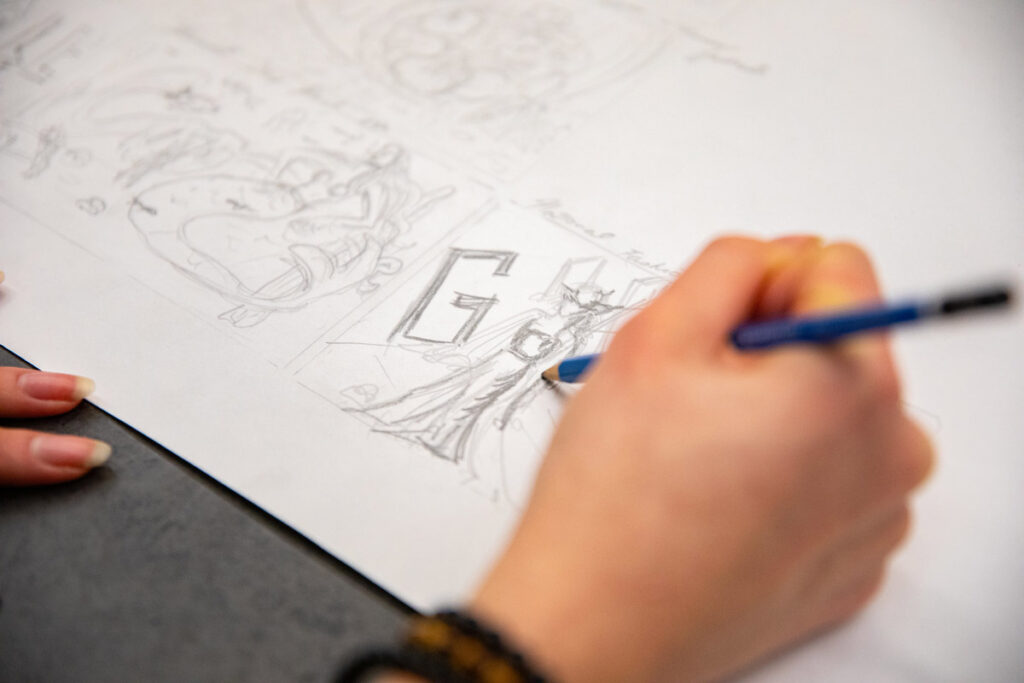 A storyboard sketch from an RRC Polytech student