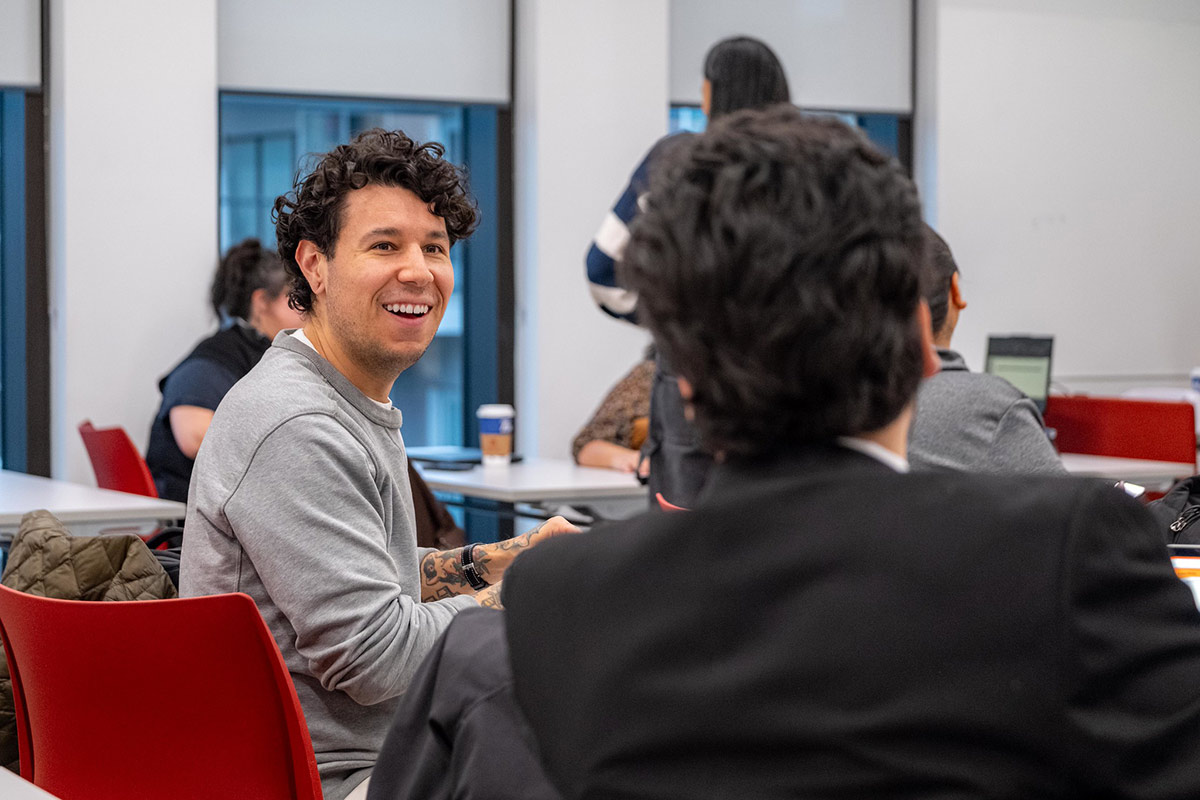 Students laughing in a classroom