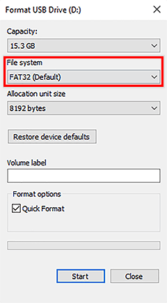 format usb drive window