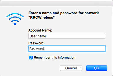 user name and password fields, OK button
