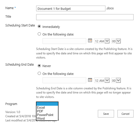 column properties menu