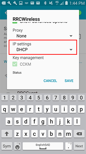 IP settings – DHCP