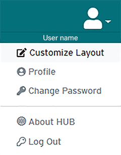 HUB user drop-down menu