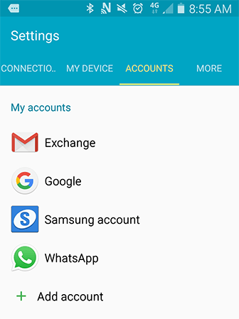 settings window – accounts tab – exchange button