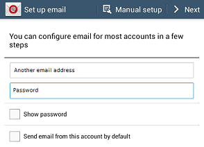 Set up email window - enter email and password - next button