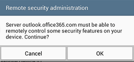 Remote security administration window - Ok button