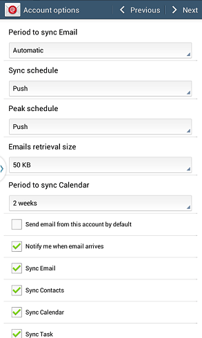 Account options window - next button