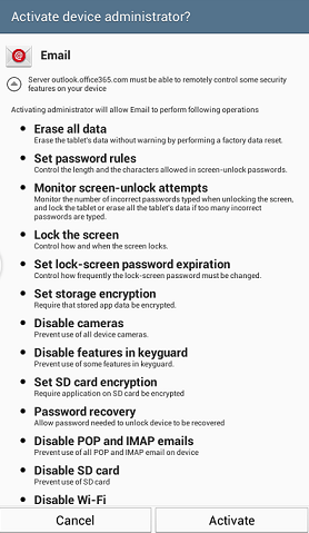 Activate device administrator window - activate button