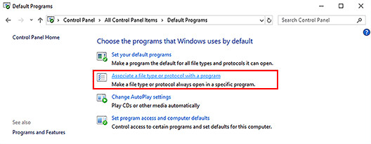 default programs window