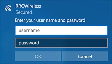 user name and passwork, Ok button