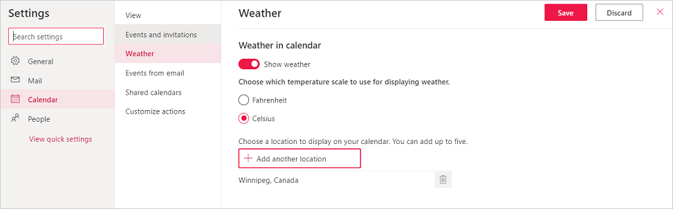 calendar weather settings