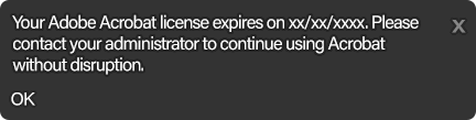 expired Adobe license warning