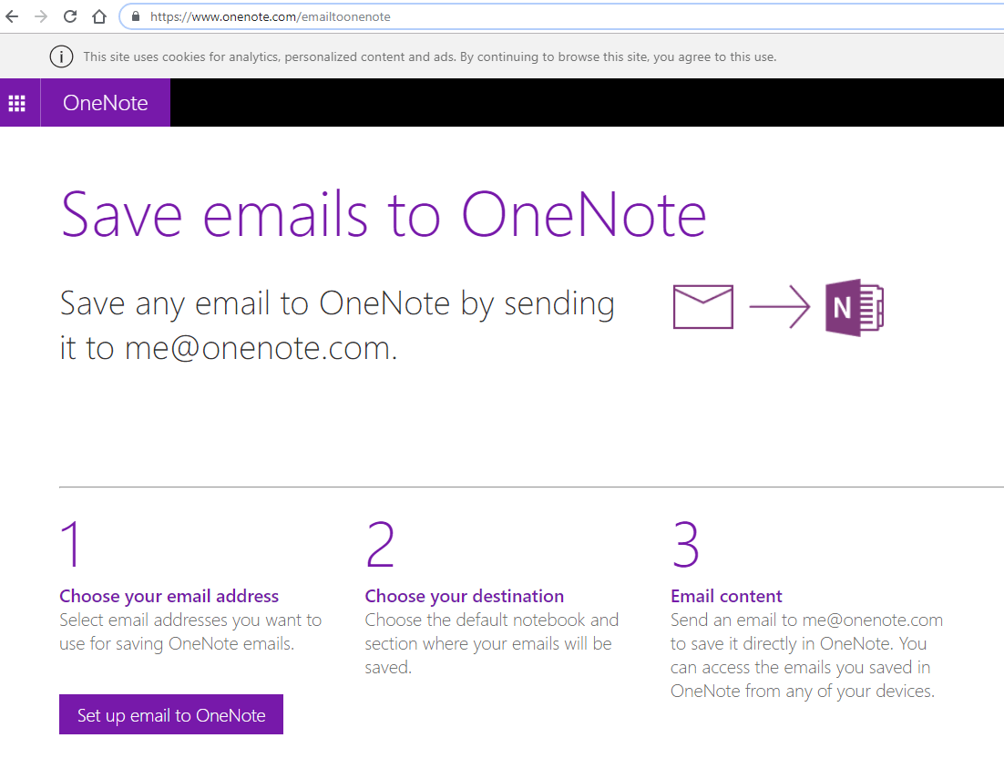 click set up email to onenote