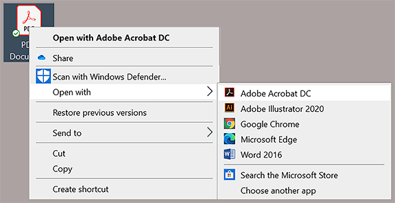 adobe acrobat dc menu option