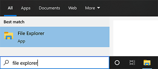 file explorer search result and taskbar icon