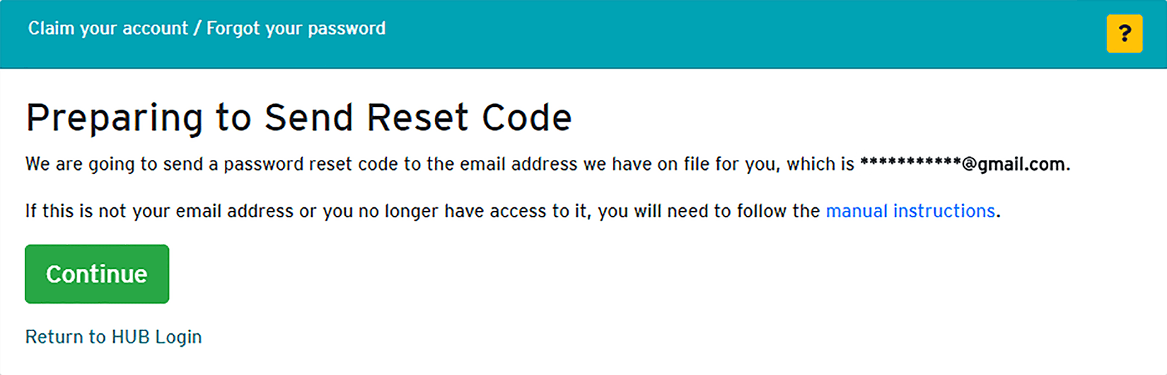 send reset code window