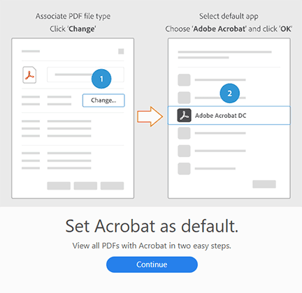 click continue to set acrobat as default