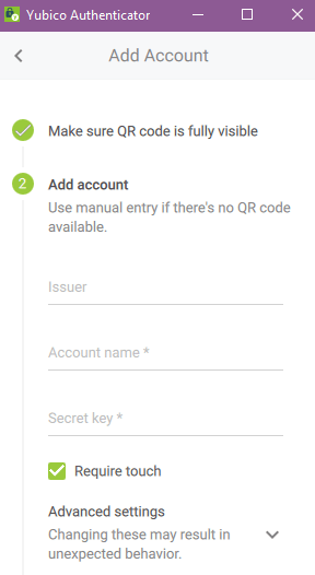 paste account name and secret key