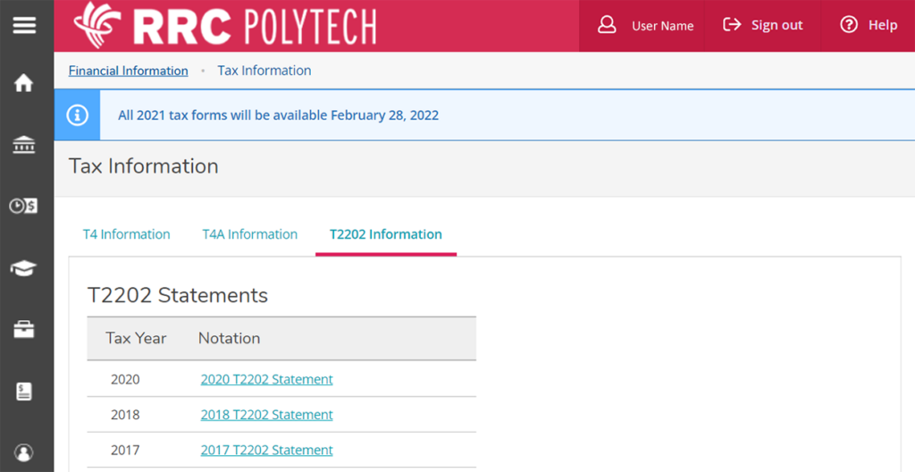 Access your T2202 tax receipt on HUB RRC Polytech Information
